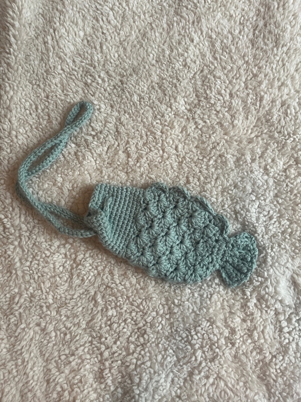 Handmade Crocheted Fish Shaped Crossbody Bag - Sage Green